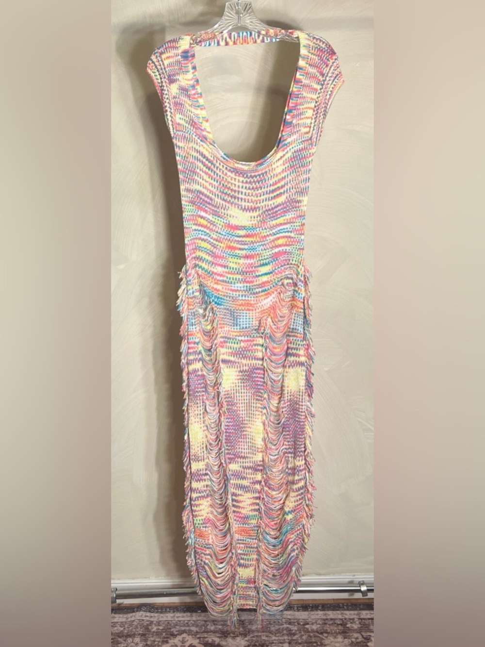 Fashion Nova Women’s Nessa Knit Open Back Maxi Dress W/Cap Sleeve & Fringe|Sz:L - Picture 7 of 16